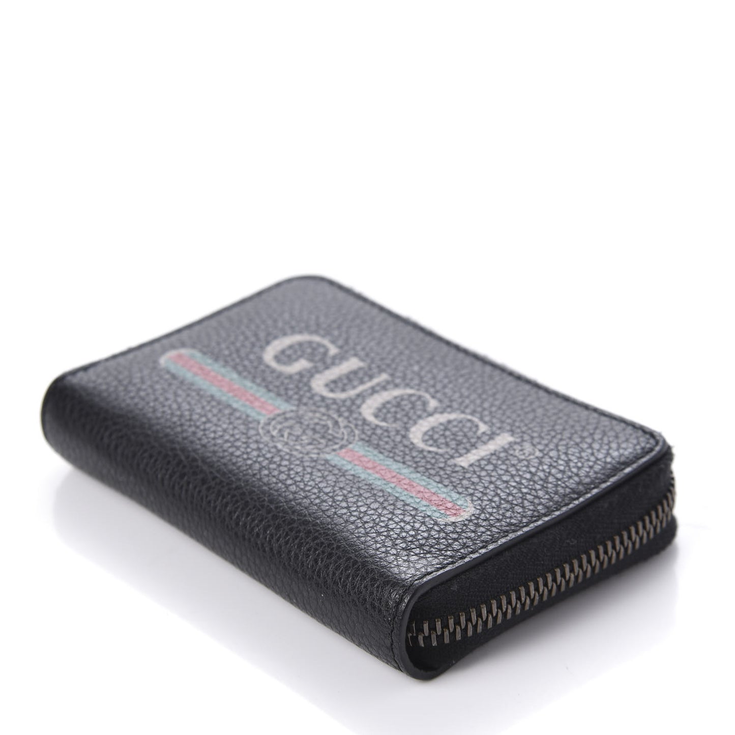 Calfskin Logo Zip Around Card Case Black