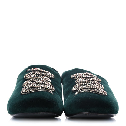 Gucci Velvet Crystal Snake Embroidered Womens Slippers 38 Dark Green 2 of 12