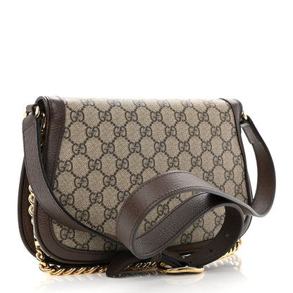 Gucci GG Supreme Monogram Textured Dollar Calfskin Blondie Chain Shoulder Flap Bag Beige Ebony New Acero 3 of 10