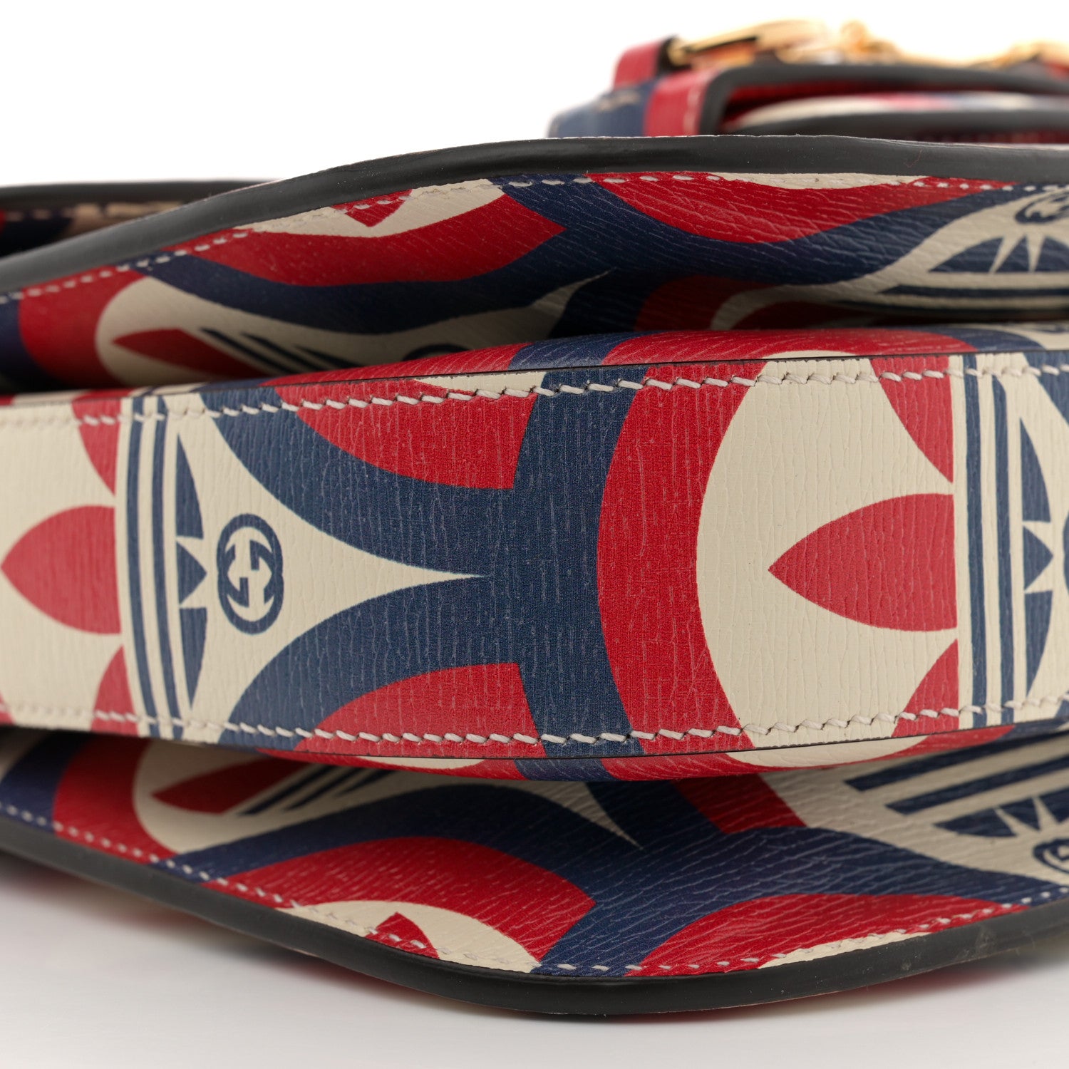 Gucci X ADIDAS Shangai Calfskin Web Trefoil Interlocking G Small Horsebit 1955 Shoulder Bag Red White Blue 9 of 12