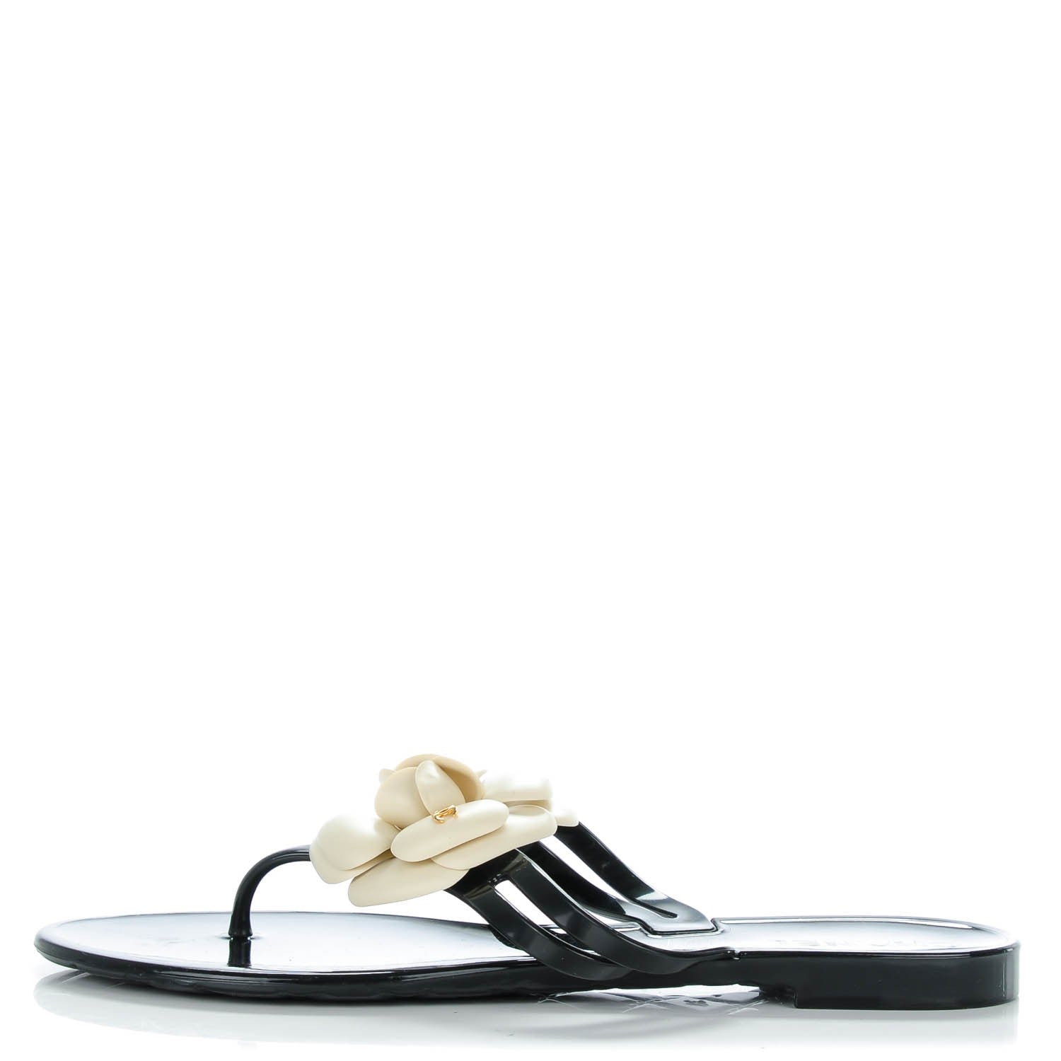 Chanel Jelly Camellia Thong Sandals 38 Black Ivory 2 of 16