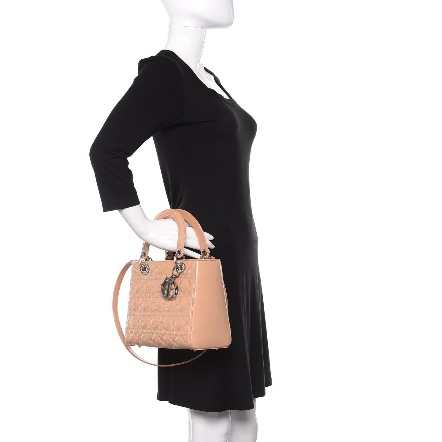 Patent Cannage Medium Lady Dior Beige