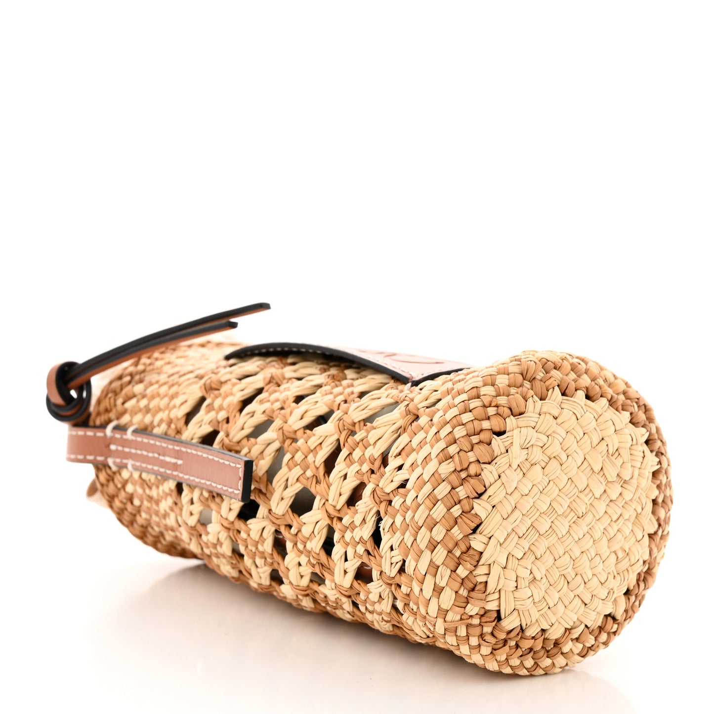 Calfskin Raffia Paula's Ibiza Pocket Bucket Bag Natural Tan
