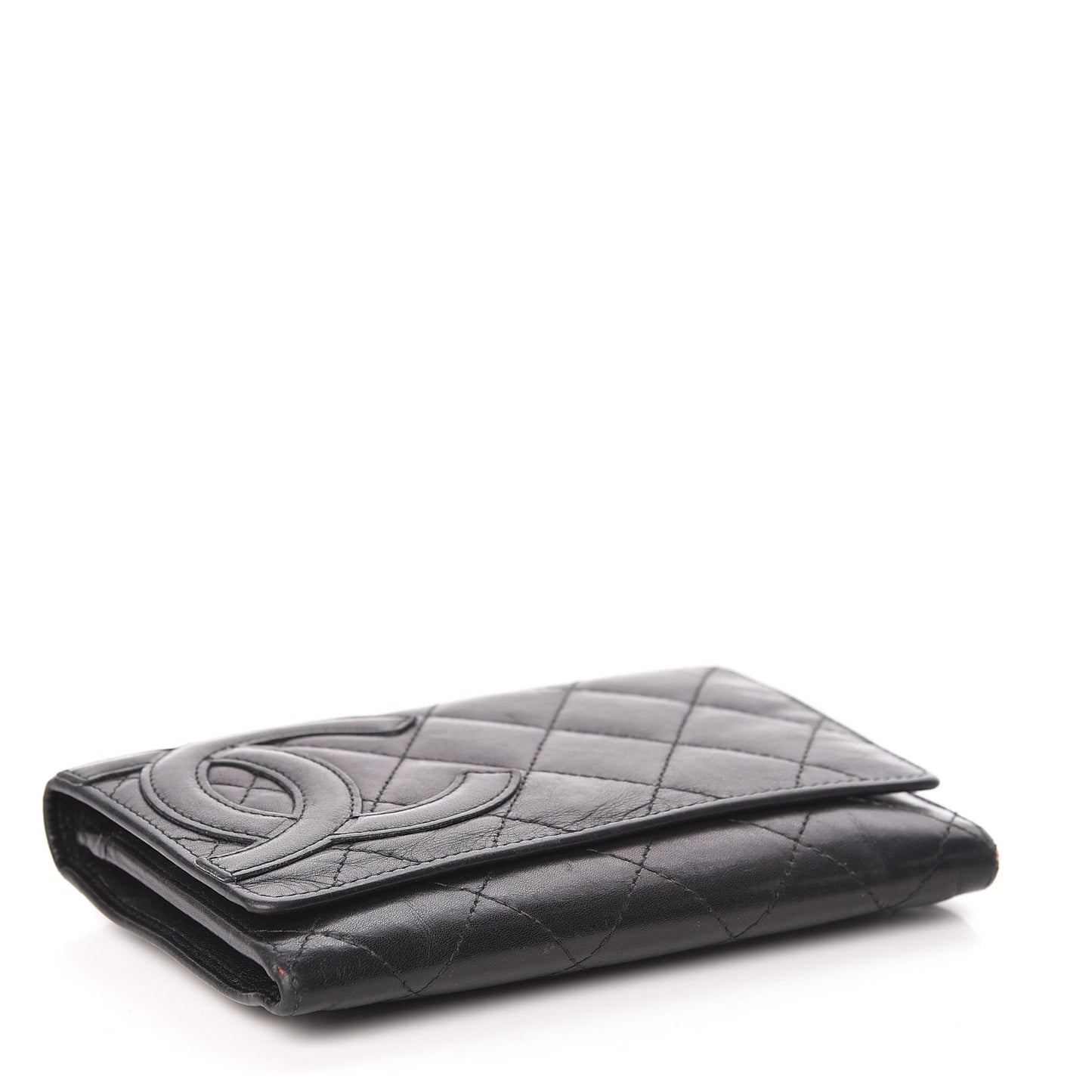 Calfskin Quilted Cambon Flap Wallet Black