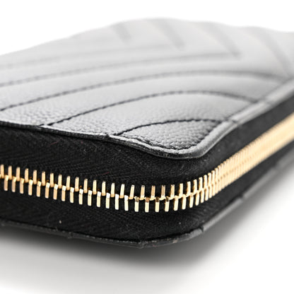 Saint Laurent Grain De Poudre Matelasse Chevron Monogram Zip Around Wallet Black 8 of 9
