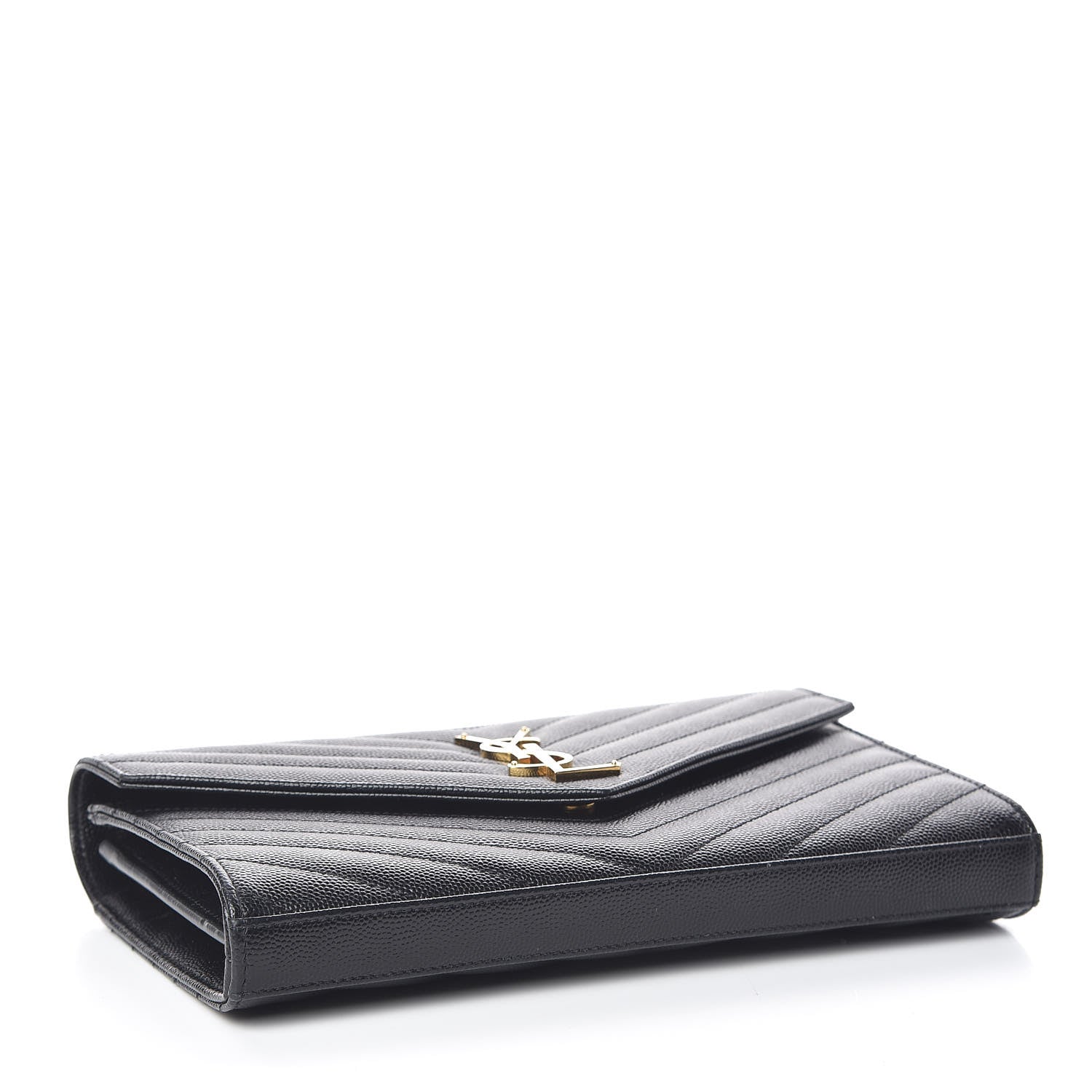 Saint Laurent Grain De Poudre Matelasse Chevron Monogram Chain Wallet Black 4 of 12