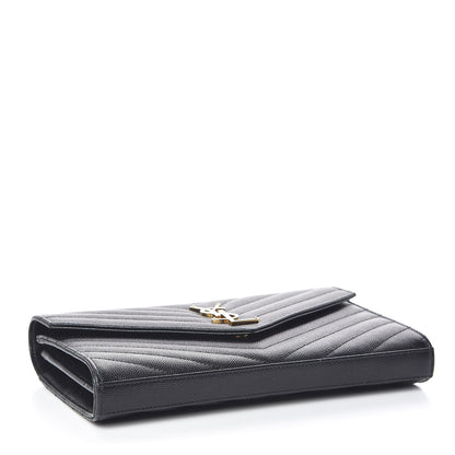 Saint Laurent Grain De Poudre Matelasse Chevron Monogram Chain Wallet Black 4 of 12