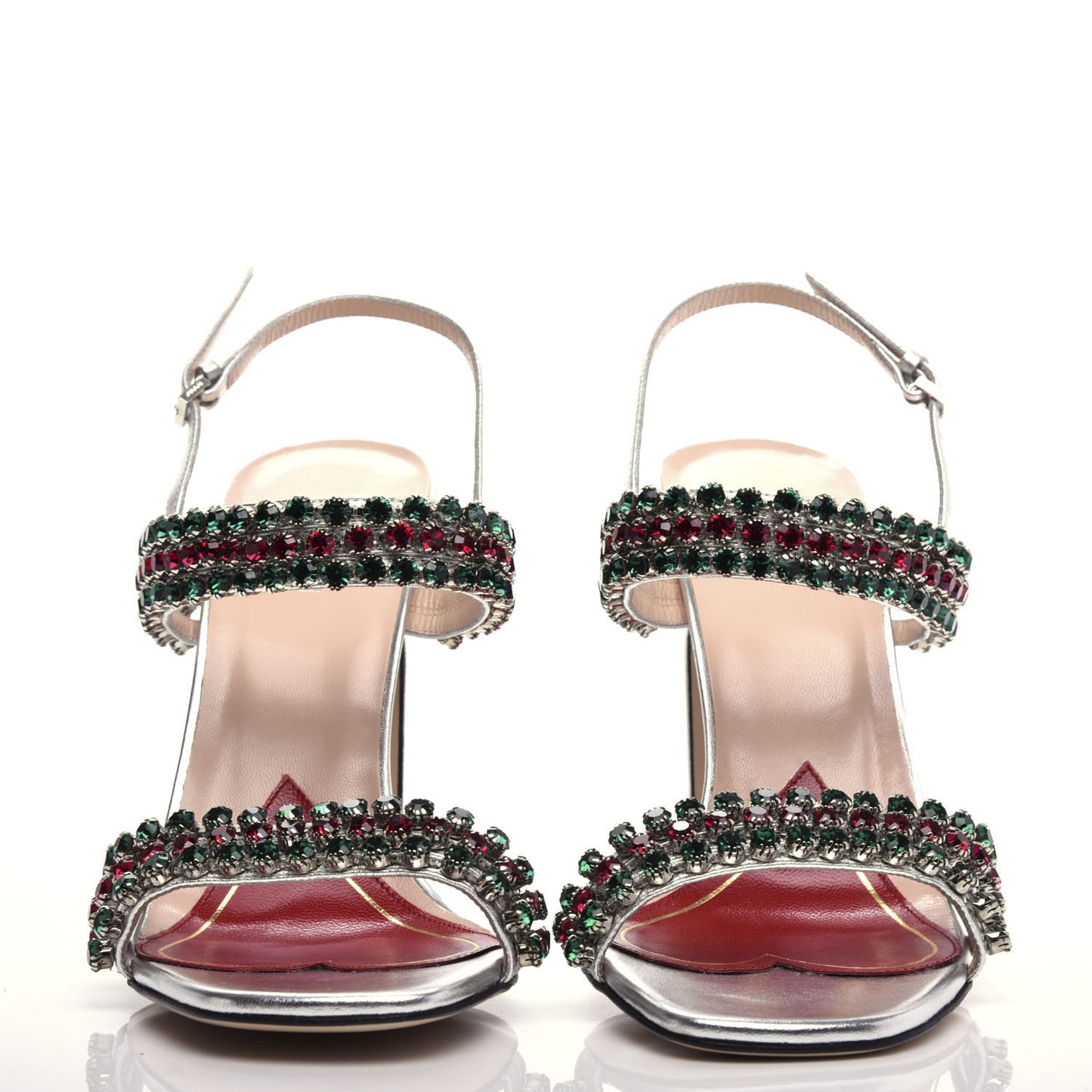 Nappa Silk Crystal Bertie High Heel Sandals 37 Argento
