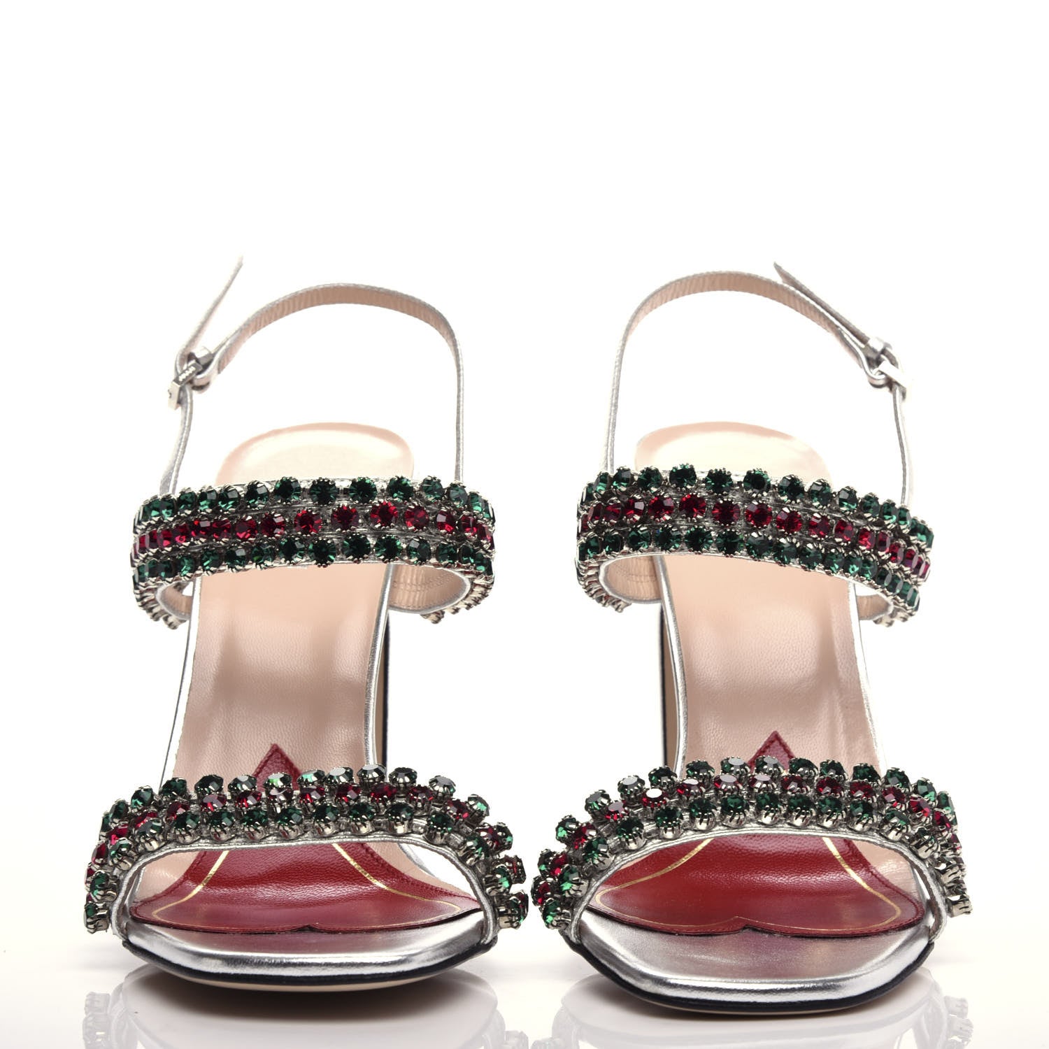 Gucci Nappa Silk Crystal Bertie High Heel Sandals 37 Argento 2 of 10