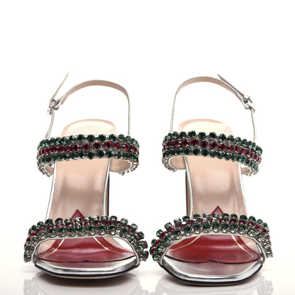 Gucci Nappa Silk Crystal Bertie High Heel Sandals 37 Argento 2 of 10