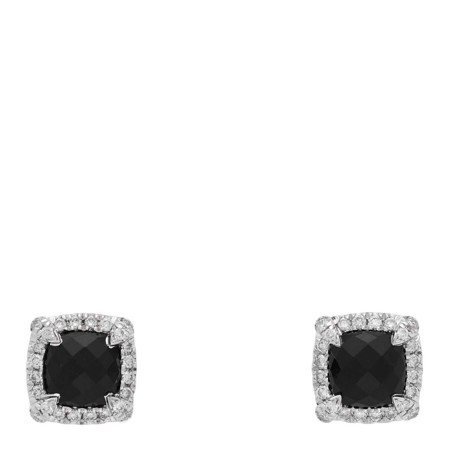 David Yurman Sterling Silver Diamond Black Onyx Petite 5mm Chatelaine Bezel Earrings 1 of 4