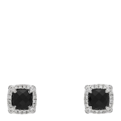 David Yurman Sterling Silver Diamond Black Onyx Petite 5mm Chatelaine Bezel Earrings 1 of 4