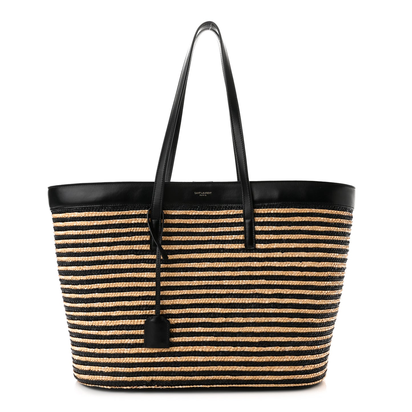 Calfskin Raffia Large Shopping Tote Naturale Black