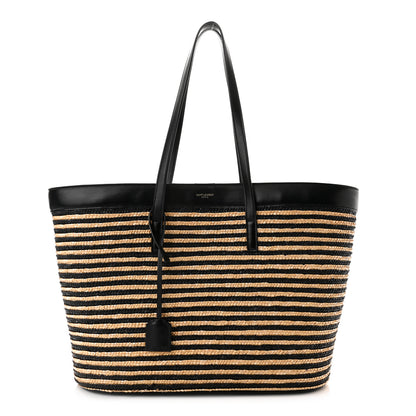 Saint Laurent Calfskin Raffia Large Shopping Tote Naturale Black 2 of 11