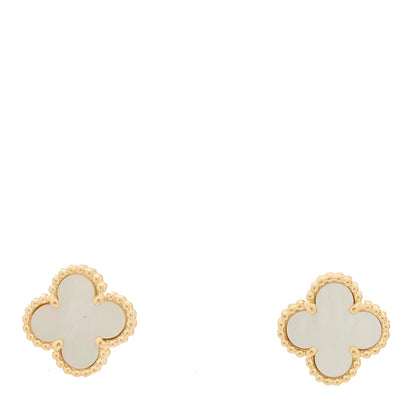 Van Cleef & Arpels 18K Yellow Gold Mother of Pearl Sweet Alhambra Earrings 1 of 4