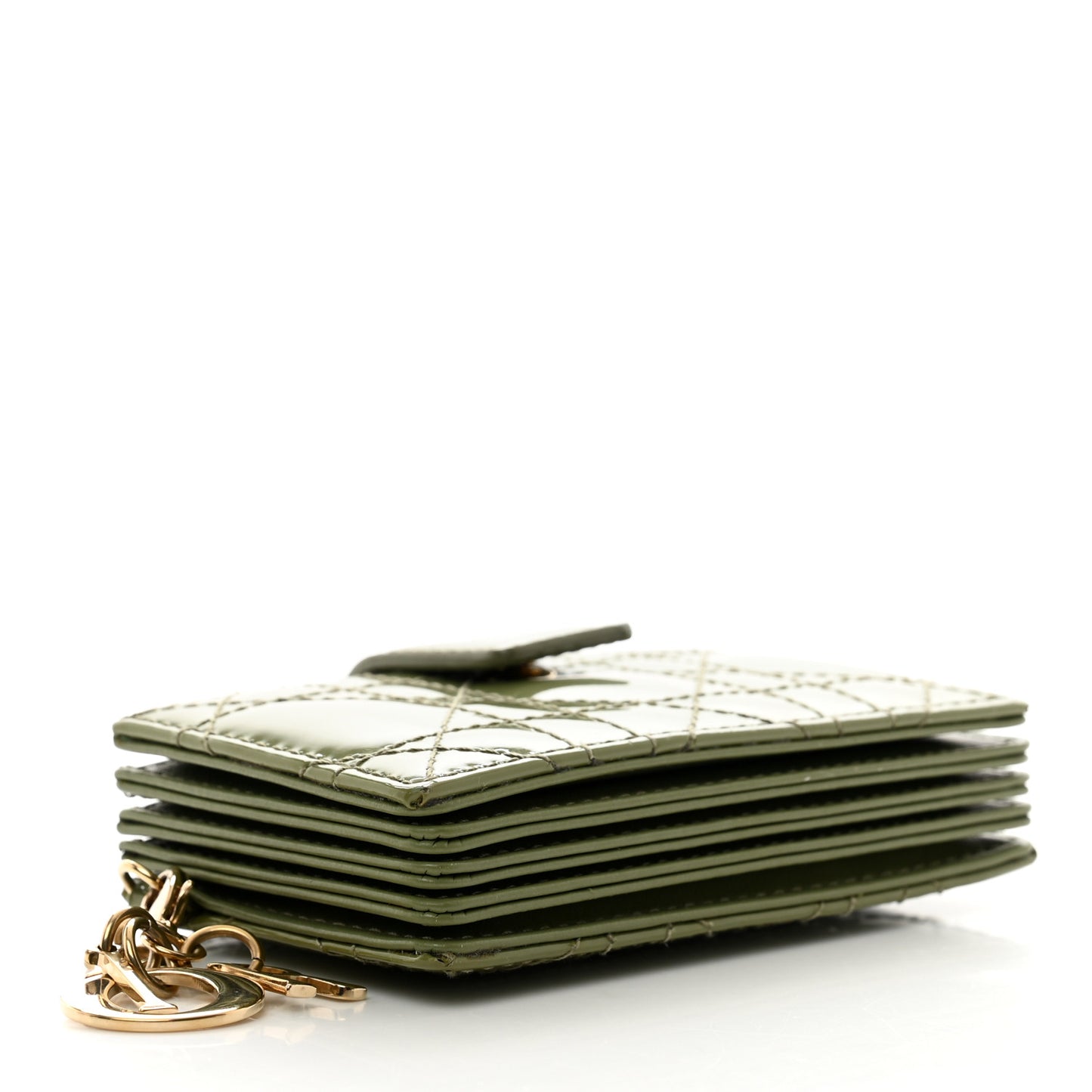 Patent Cannage Lady Dior 5 Gusset Card Holder Peyote Green