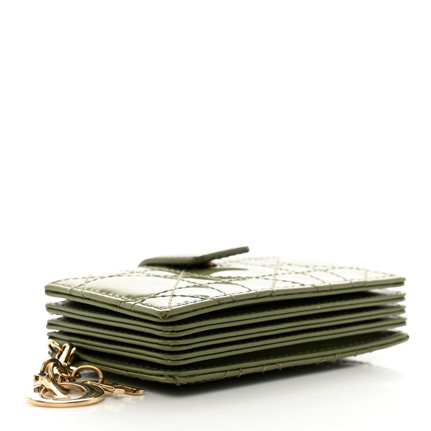 Christian Dior Patent Cannage Lady Dior 5 Gusset Card Holder Peyote Green 4 of 6