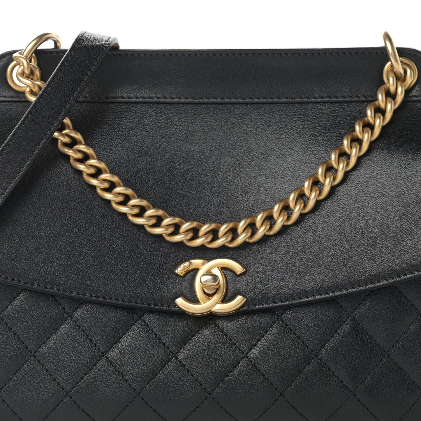 Lambskin Quilted Curved Flap Black