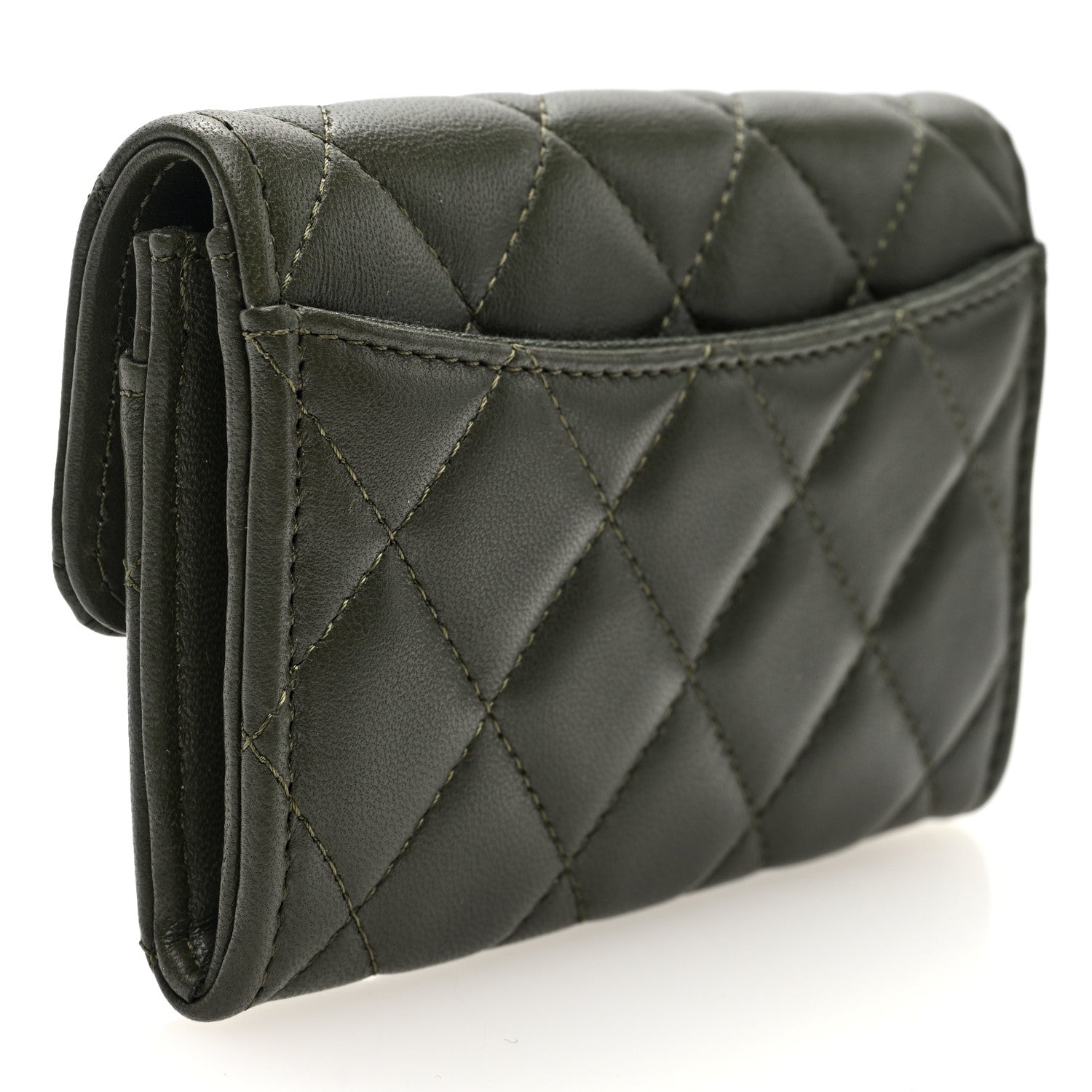 Chanel Lambskin Quilted Flap Card Holder Wallet Khaki 3 of 8
