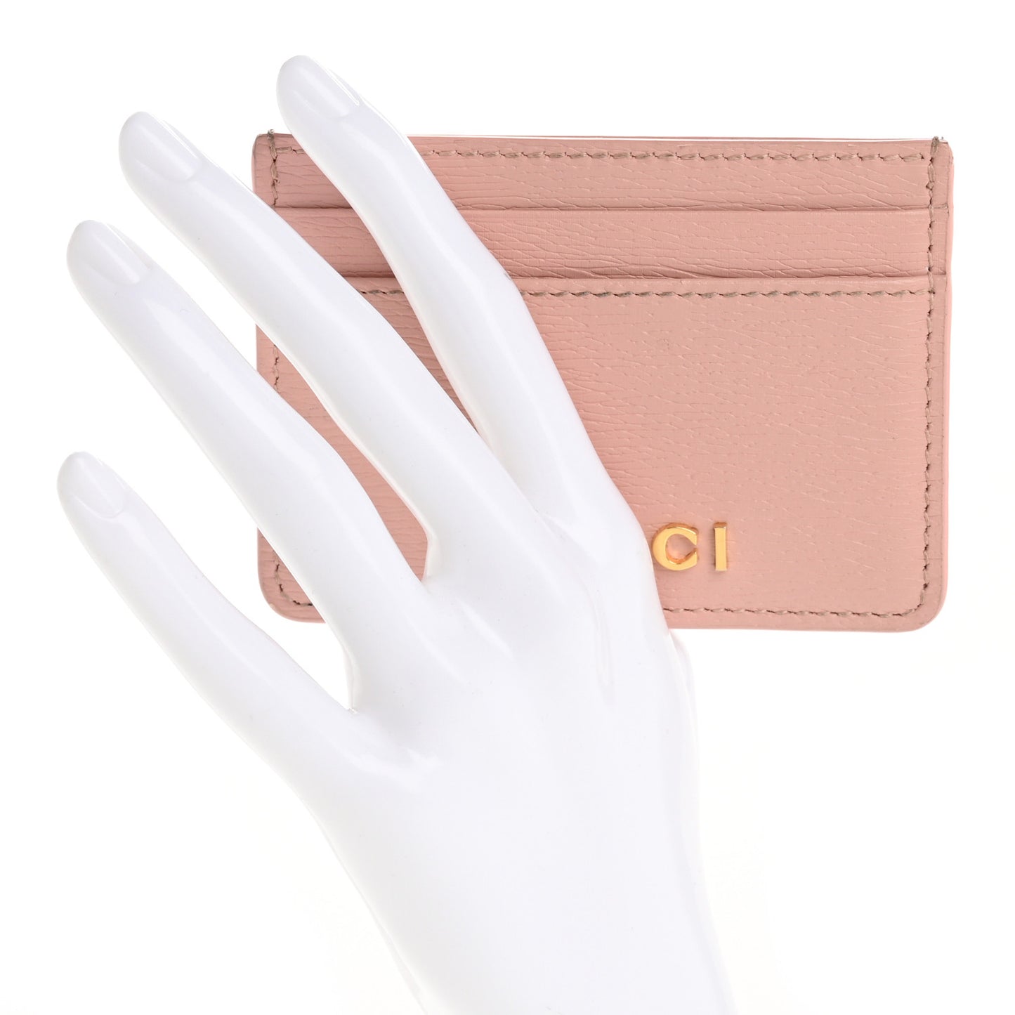 Calfskin Script Card Holder Light Pink