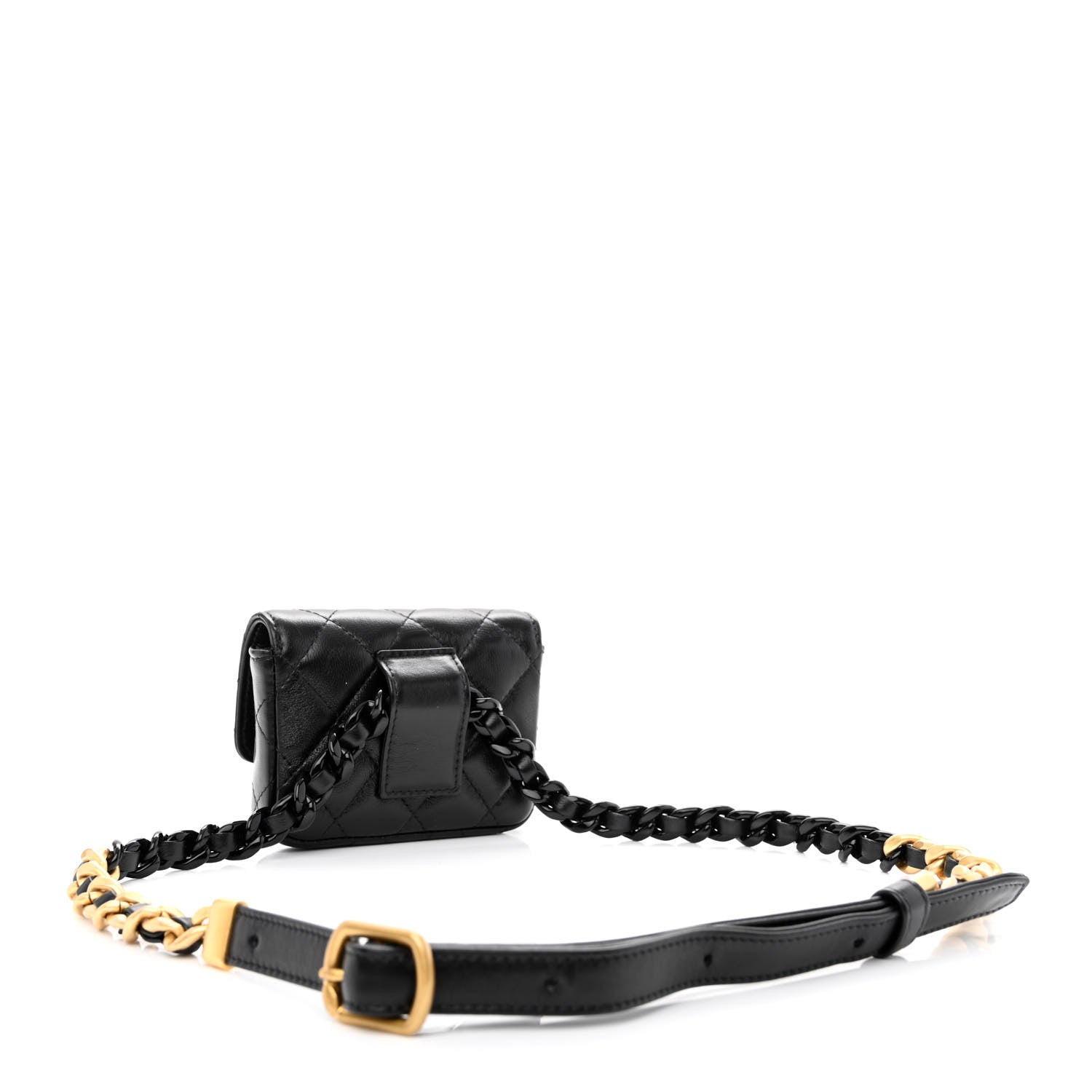 Chanel Lambskin Lacquered Metal Quilted Flap Chain Belt Bag Black 3 of 11