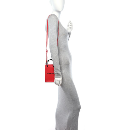 Balenciaga Squared Calfskin Logo Shopping Phone Holder Bag Red 2 of 9