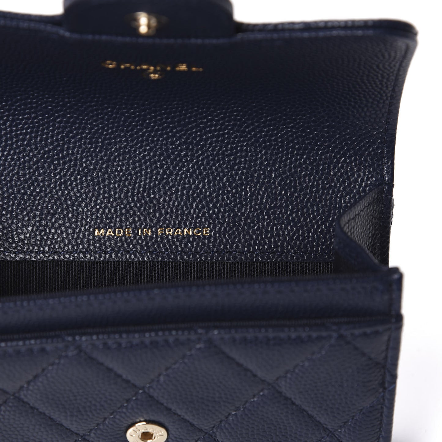Caviar Quilted Flap Card Holder Wallet Navy Blue