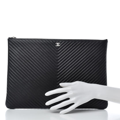 Chanel Caviar Chevron Quilted Large Cosmetic Case Black 2 of 6