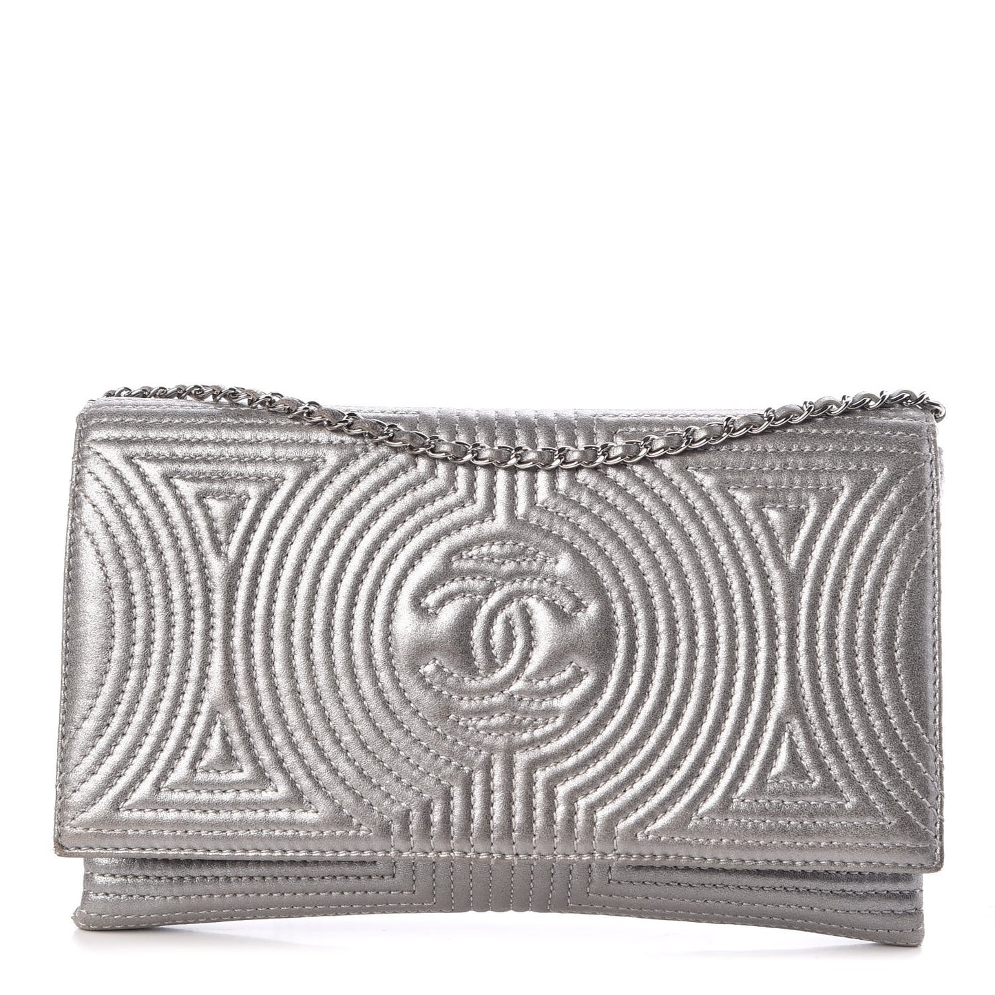 Metallic Lambskin Quilted Clutch With Chain Flap Silver
