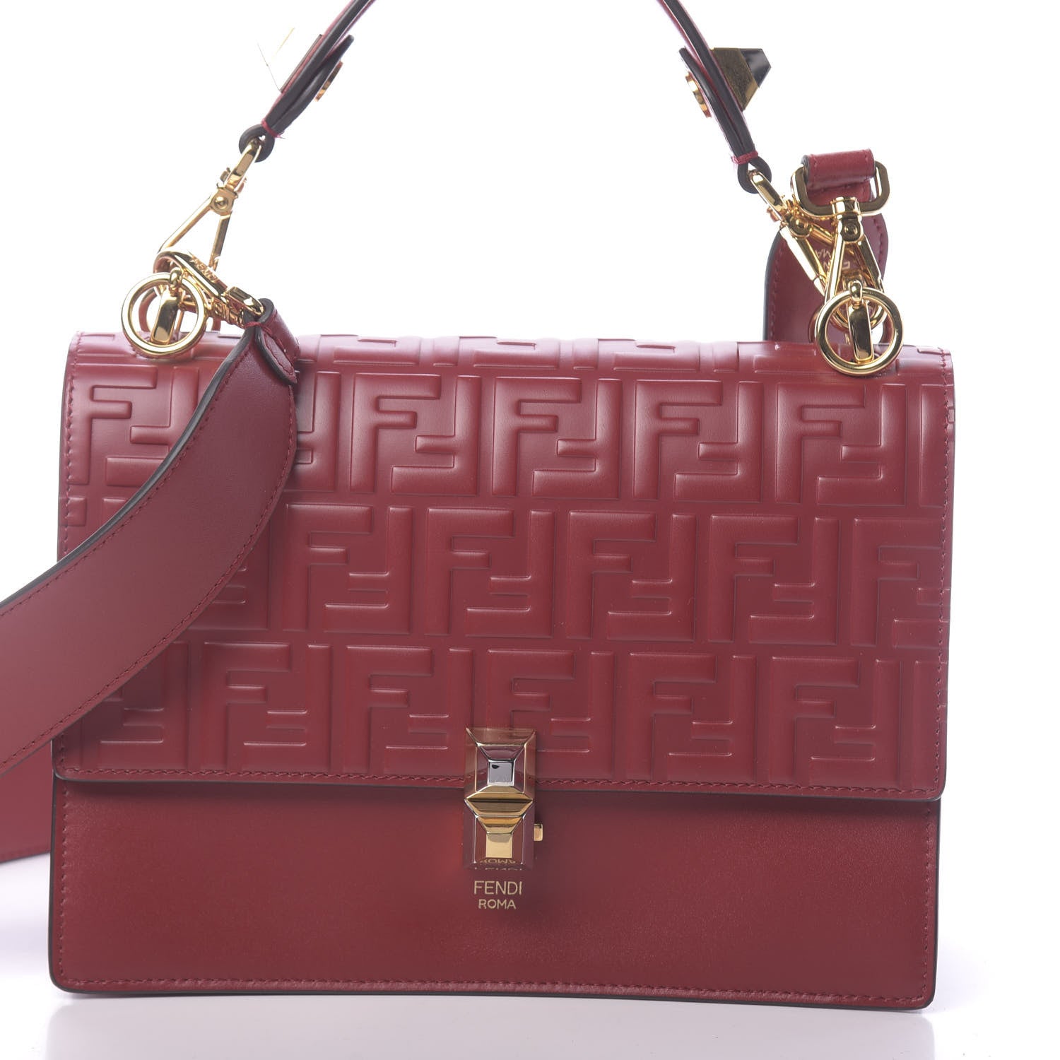 Fendi Vitello Liberty FF 1974 Embossed Kan I Shoulder Bag Fragola 10 of 10