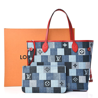 Louis Vuitton Denim Damier Monogram Patchwork Neverfull Blue Rouge 12 of 12