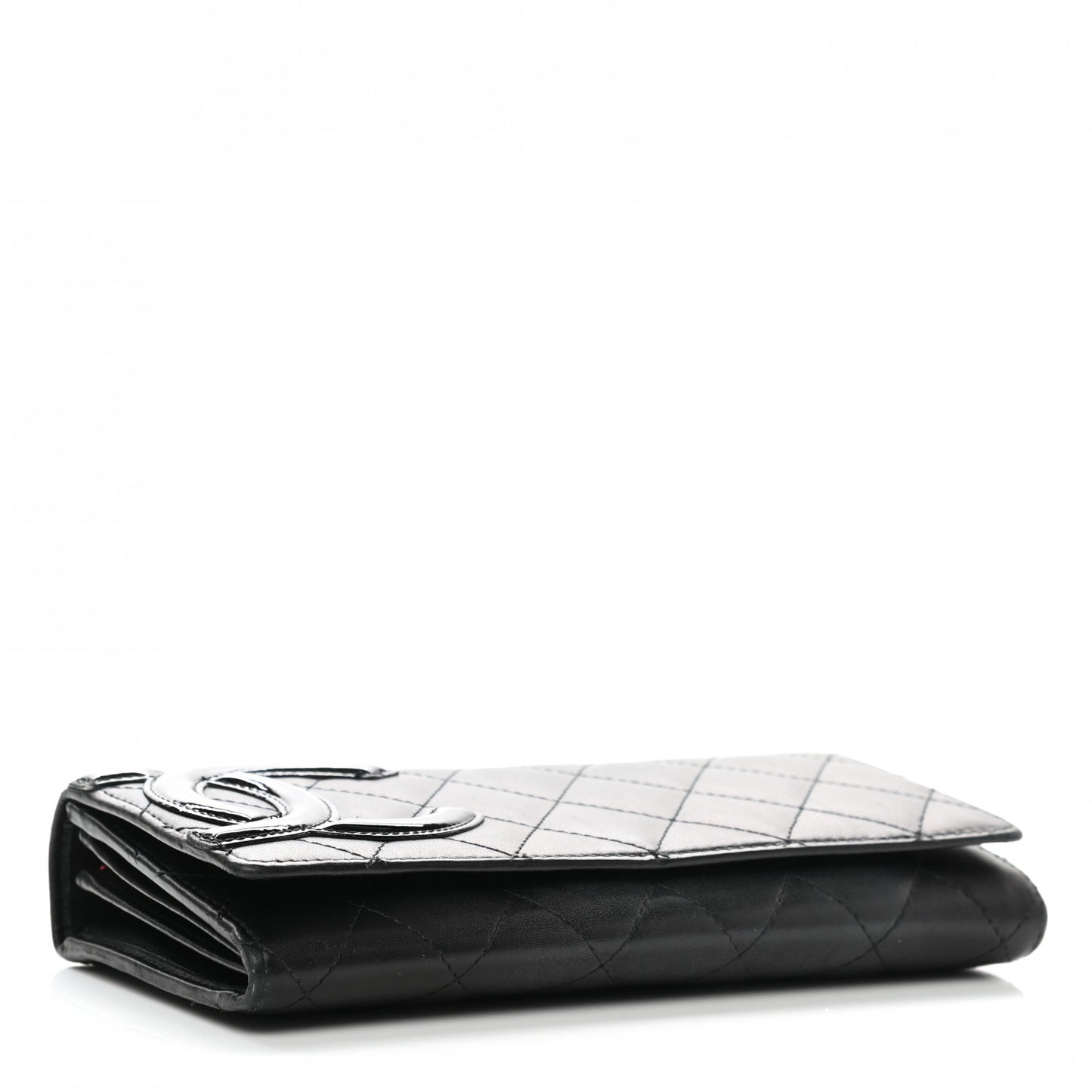 Calfskin Quilted Cambon Gusset Flap Wallet Black