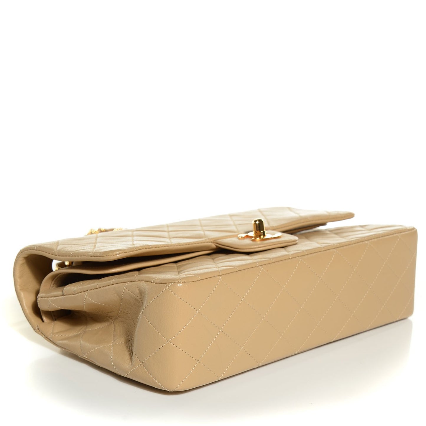 Lambskin Quilted Medium Double Flap Light Beige