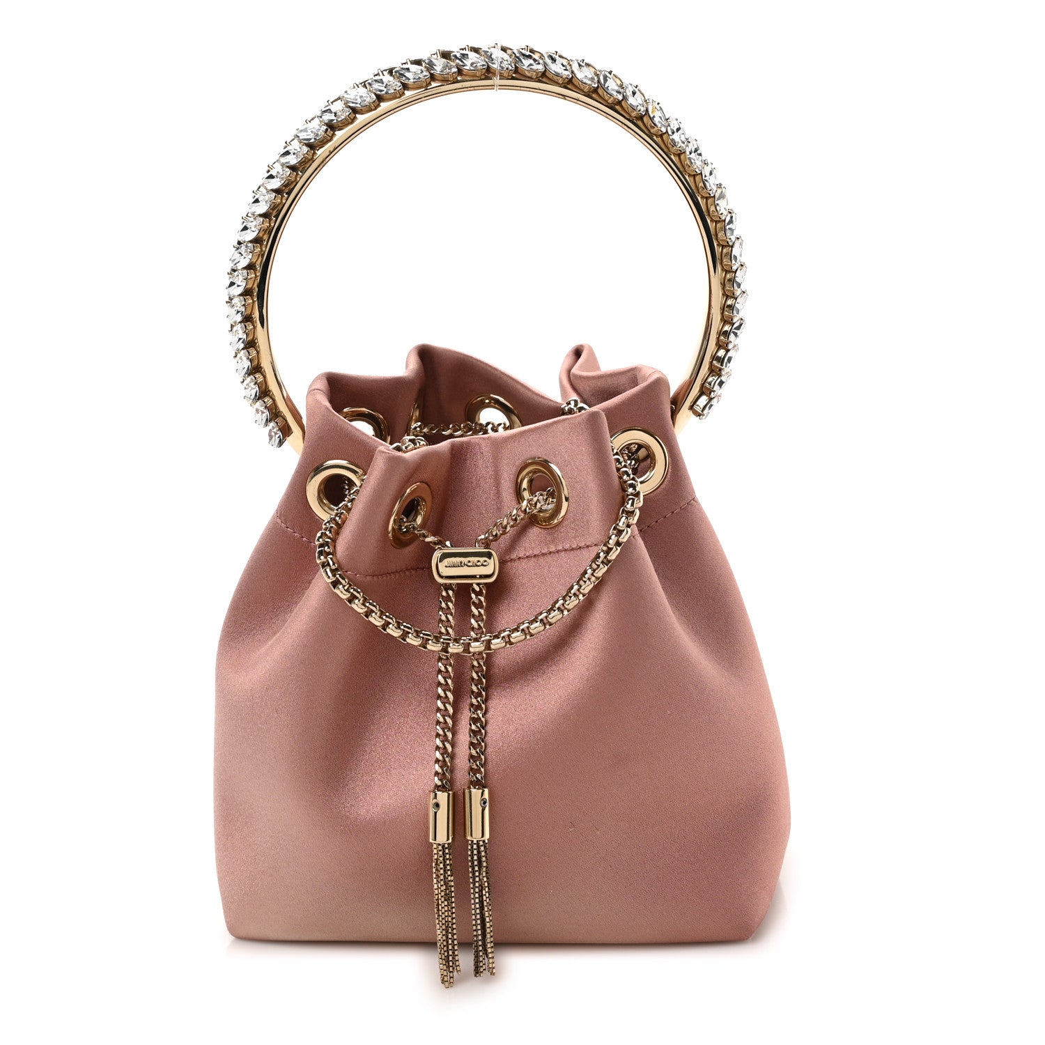 Jimmy Choo Satin Crystal Embellished Top Handle Bon Bon Bag Pink 1 of 9