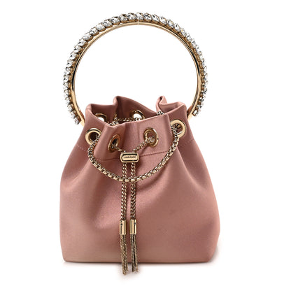 Jimmy Choo Satin Crystal Embellished Top Handle Bon Bon Bag Pink 1 of 9