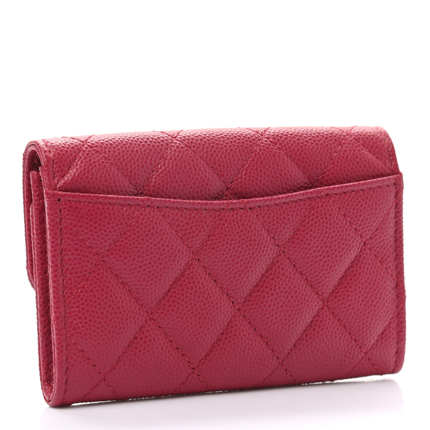 Caviar Quilted Flap Card Holder Wallet Dark Pink