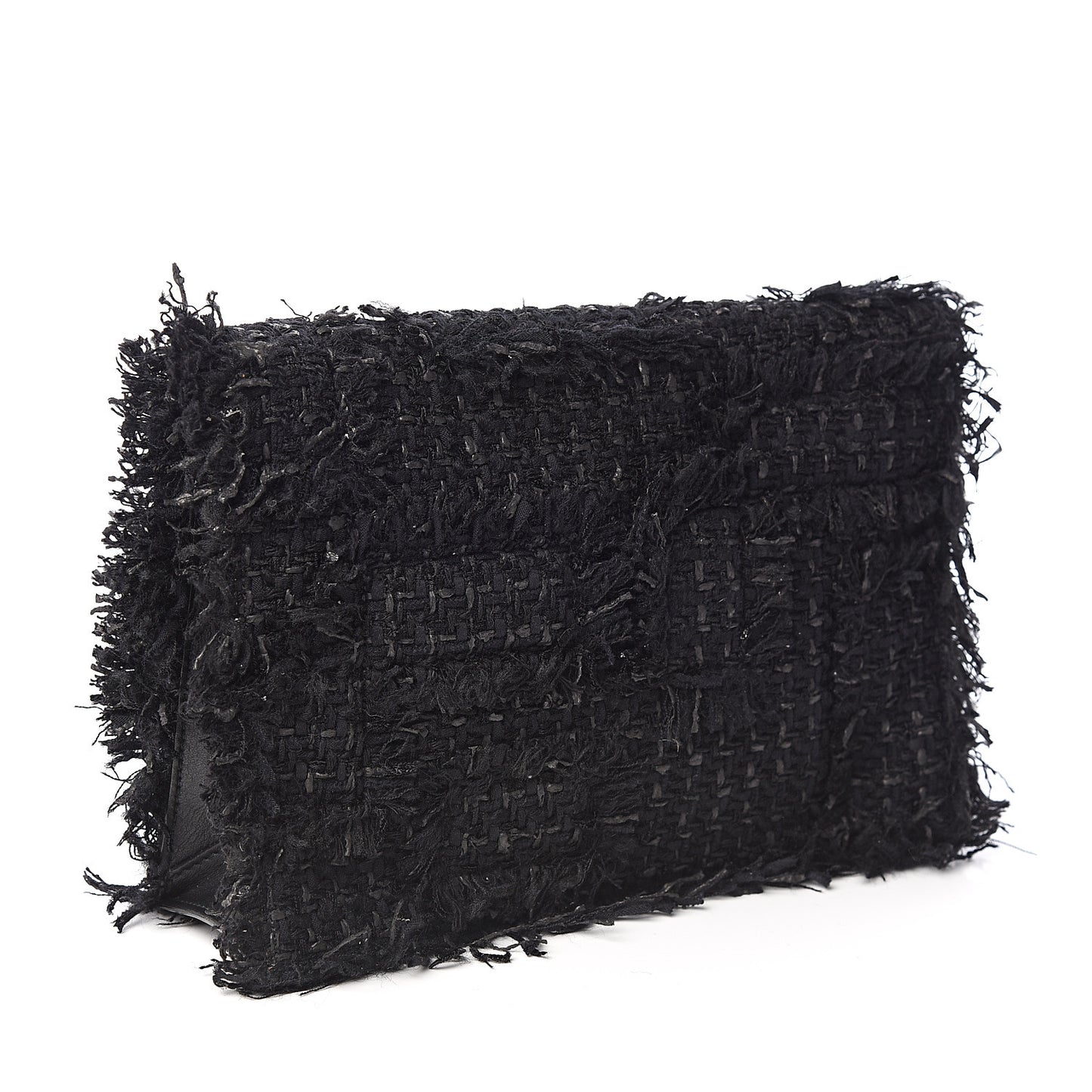 Tweed Frayed Small Lunch Clutch Black