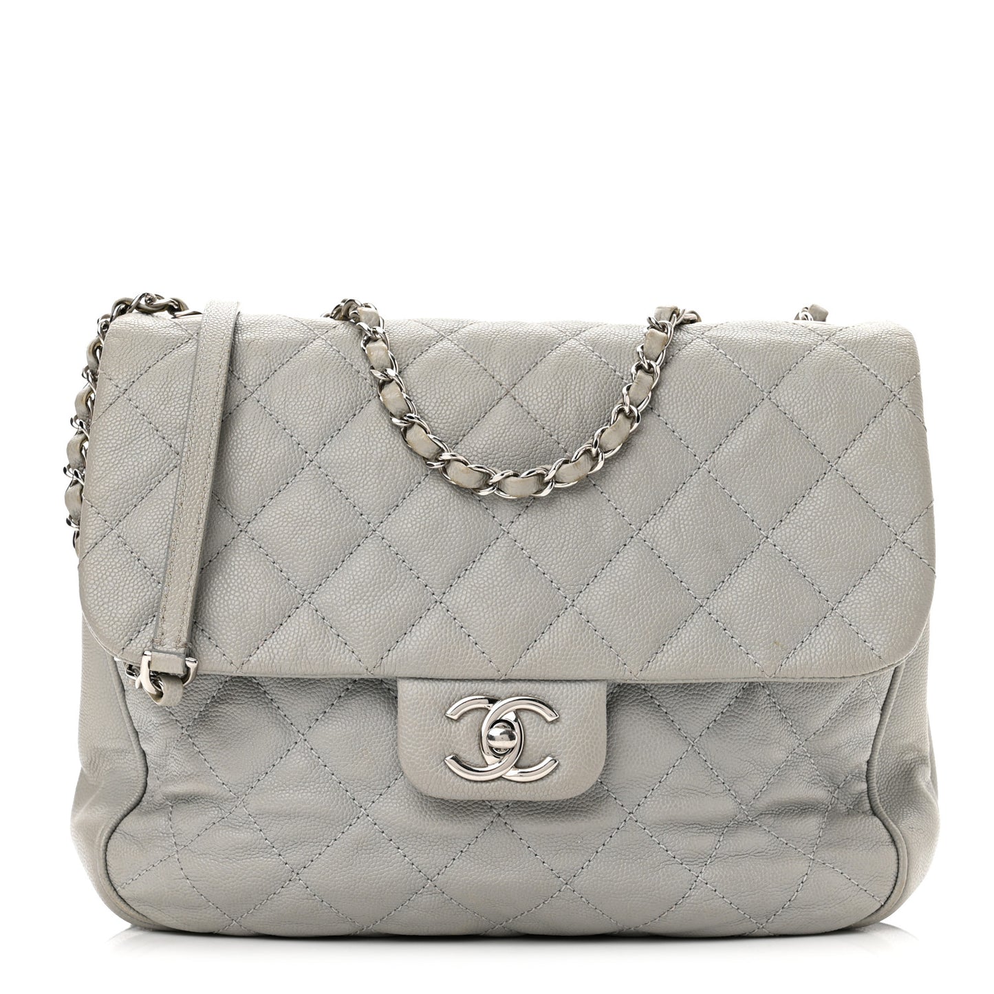 Caviar Quilted Large Urban Companion Flap Grey
