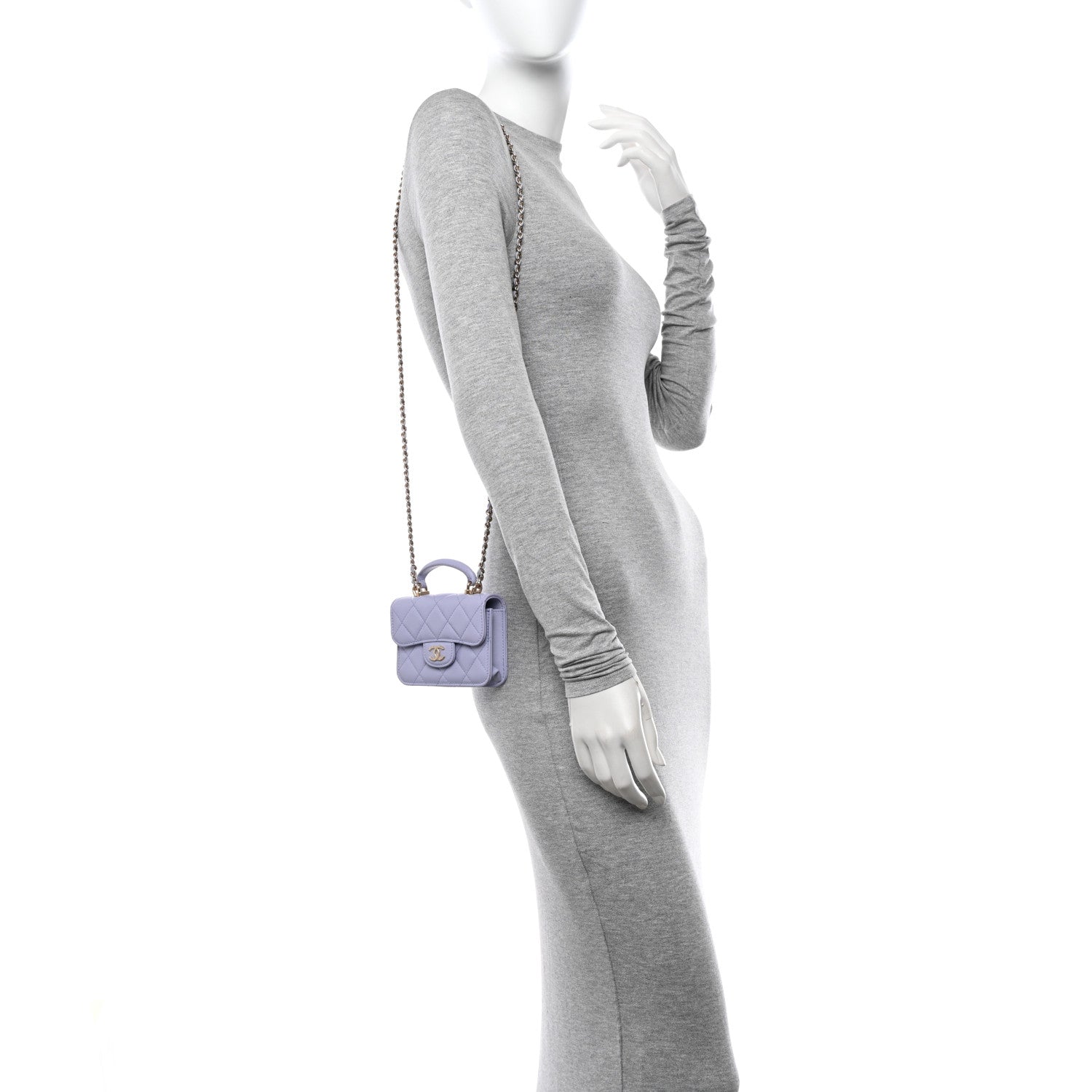 Chanel Lambskin Quilted Top Handle Flap Coin Purse With Chain Light Purple 2 of 13