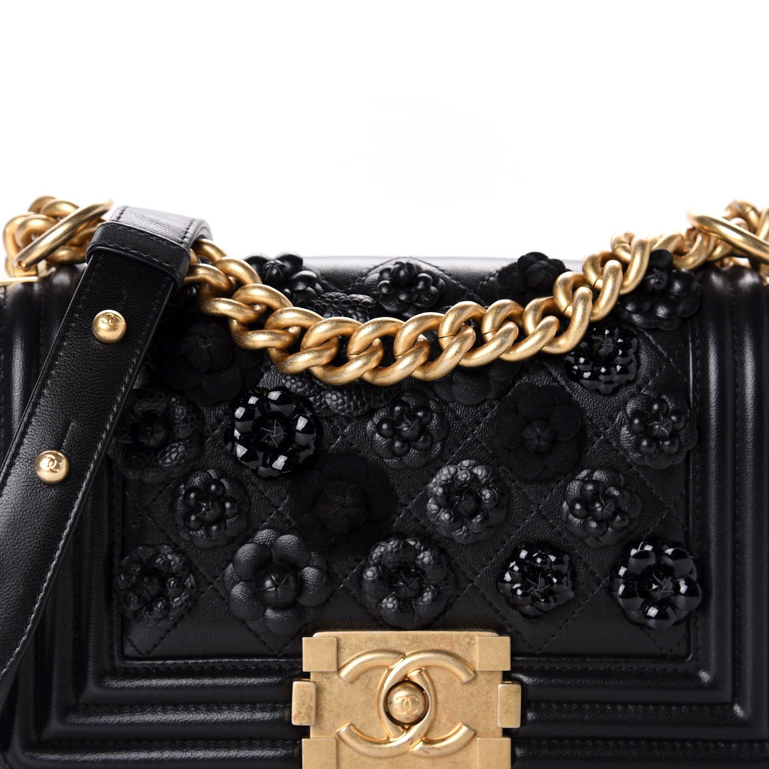 Chanel Lambskin Embroidered Camellia Quilted Small Boy Flap Black 12 of 12