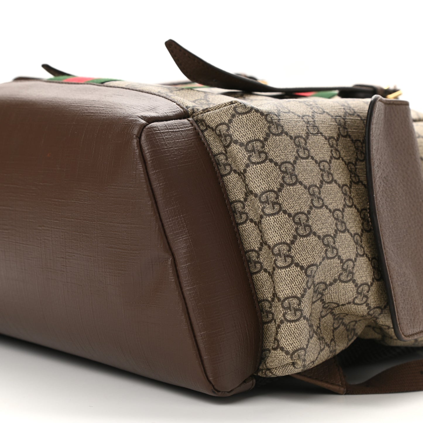GG Supreme Monogram Medium Ophidia Double Buckle Backpack Brown