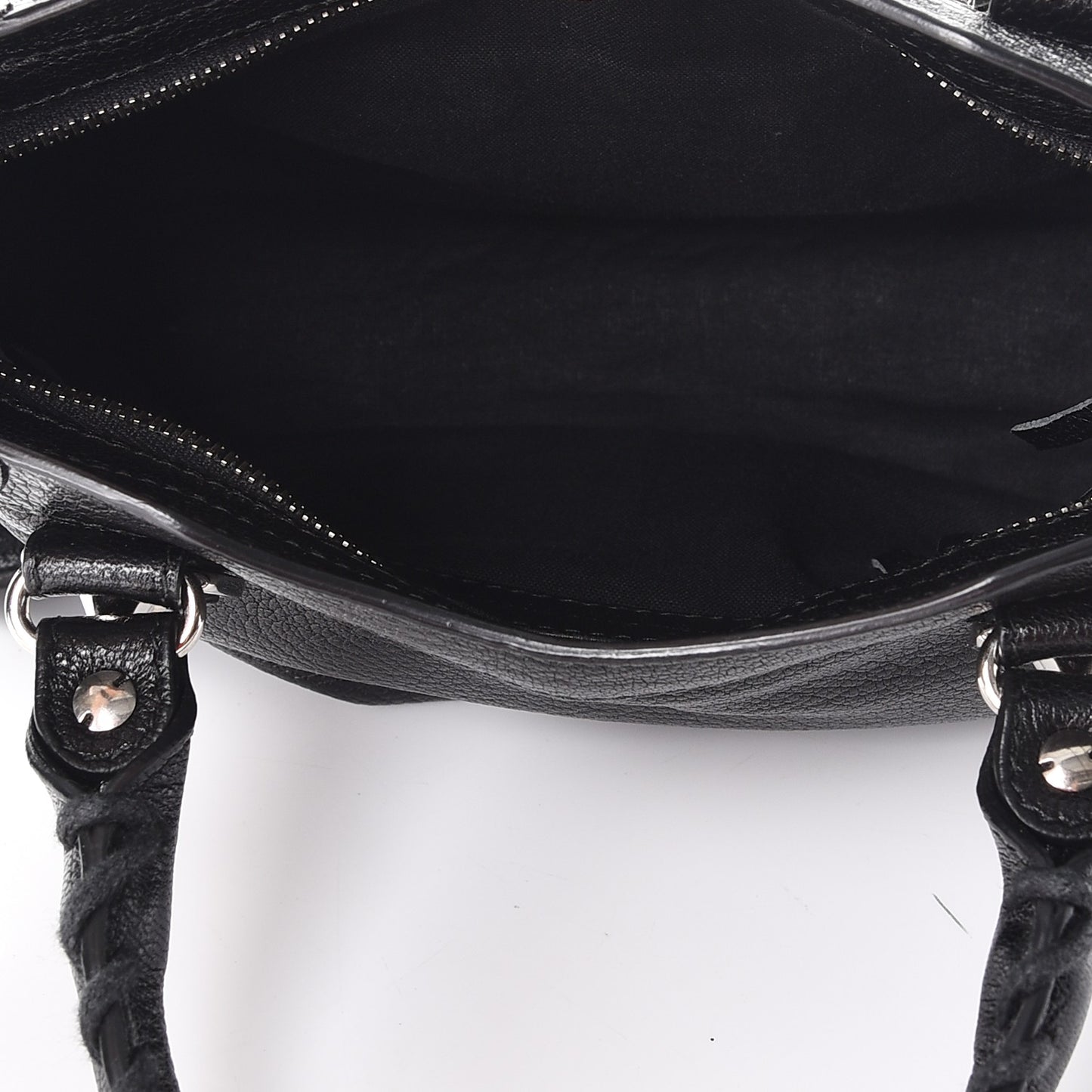 Chevre Silver Metallic Edge Hardware Mini City Black