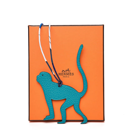Hermes Togo Epsom Petit H Monkey Bag Charm Ultraviolet Turquoise 4 of 4