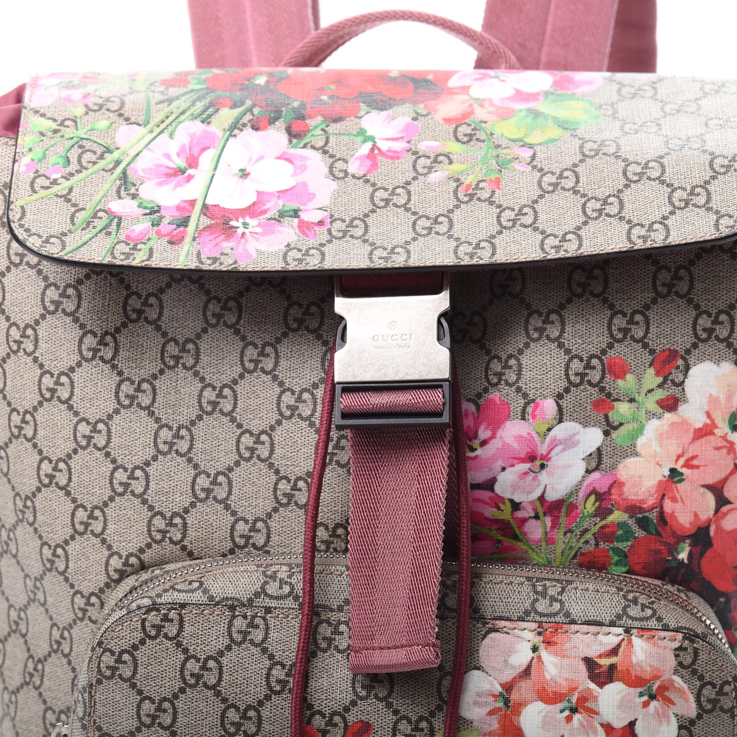 Gucci GG Supreme Monogram Blooms Medium Single Buckle Backpack Beige Multicolor Dry Rose 7 of 11