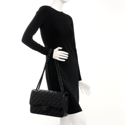 Chanel Crumpled Calfskin Quilted Jumbo Double Flap So Black 2 of 9