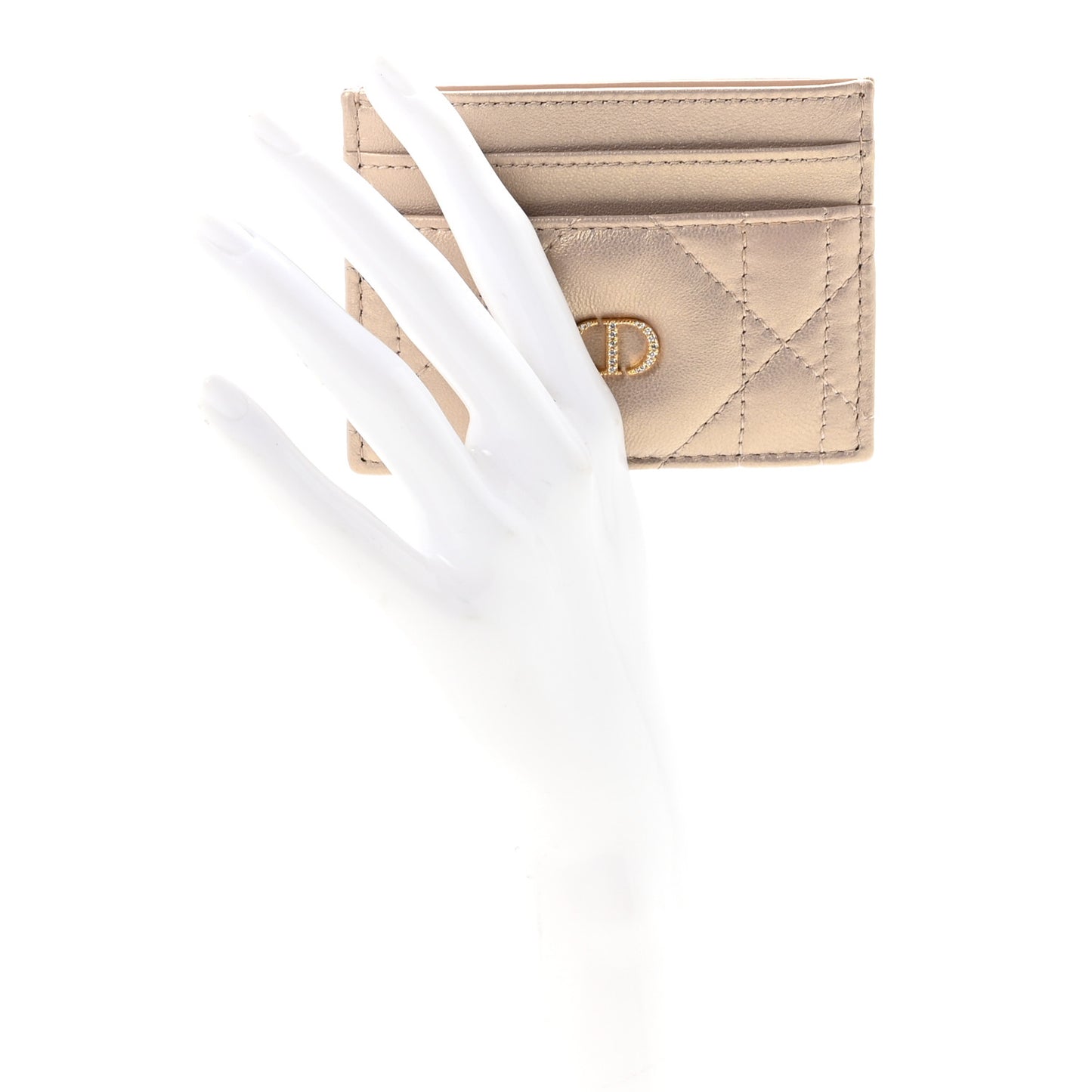 Lambskin Cannage Caro Freesia Card Holder Bronze Rose