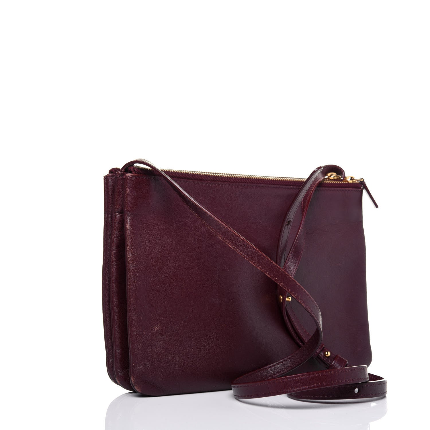 Celine Lambskin Large Trio Crossbody Bag Burgundy 4 of 21