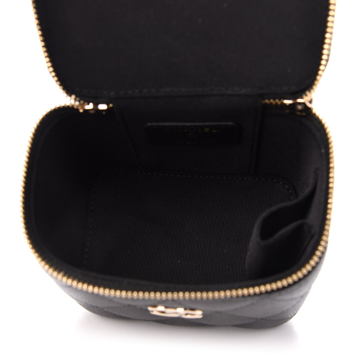 Caviar Quilted Mini Pearl On Top Vanity Case With Chain Black