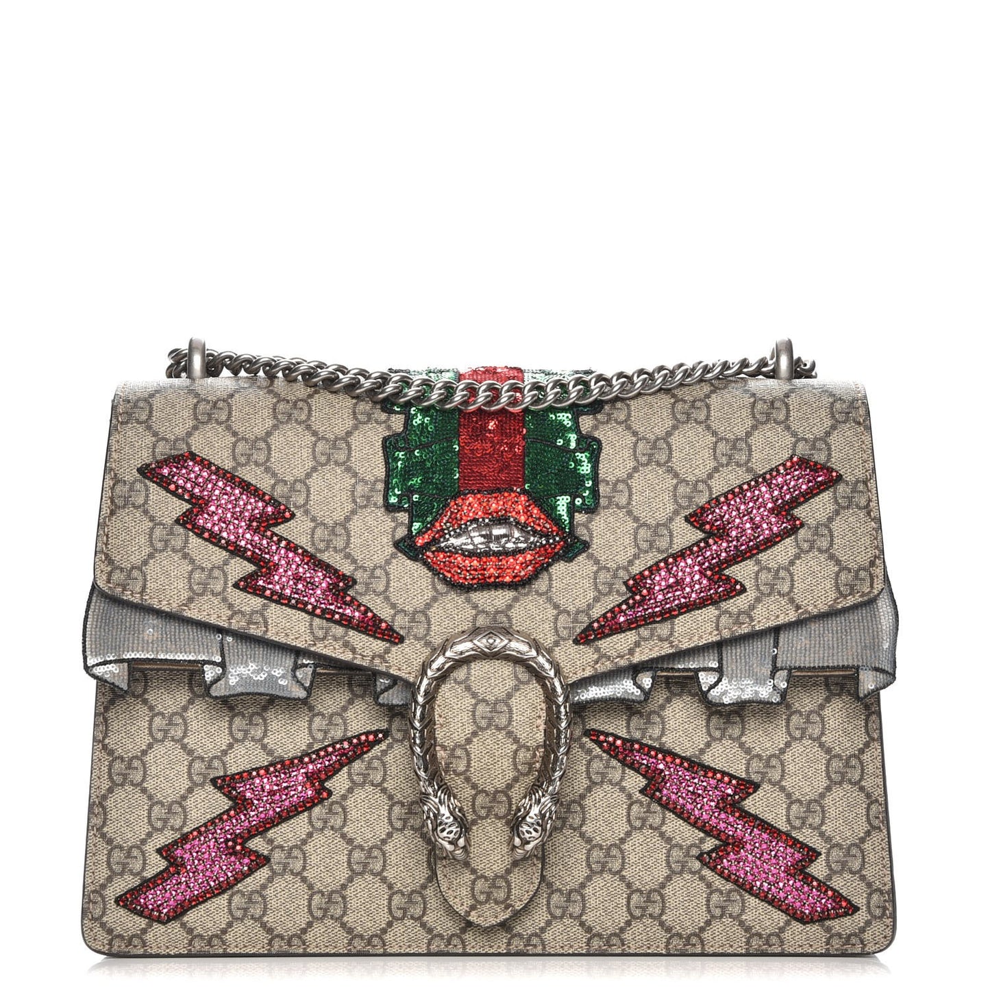 GG Supreme Monogram Lightning Embroidered Medium Dionysus Shoulder Bag Beige