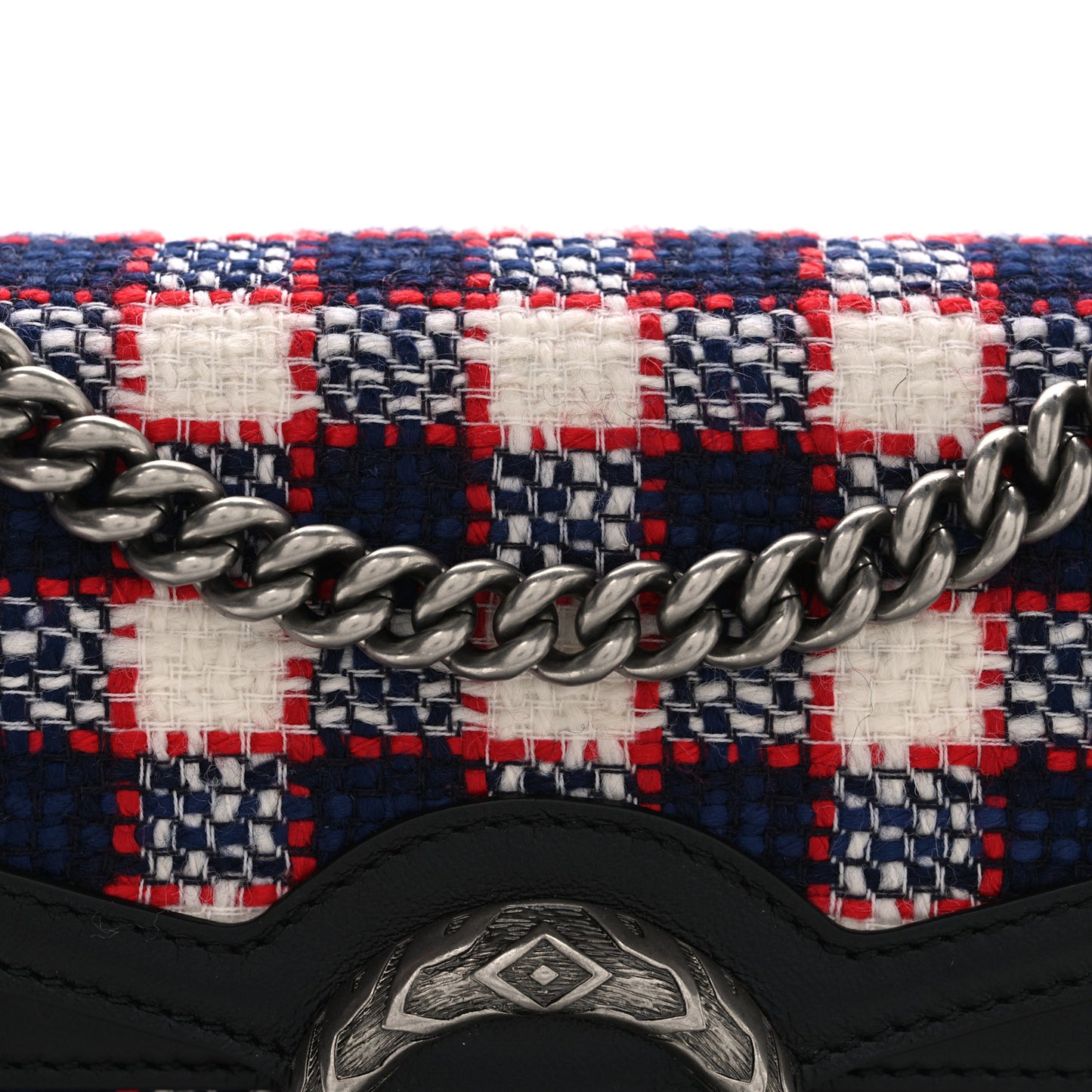 Vintage Tweed Check Small Dionysus Shoulder Bag White Hibiscus Red Marine